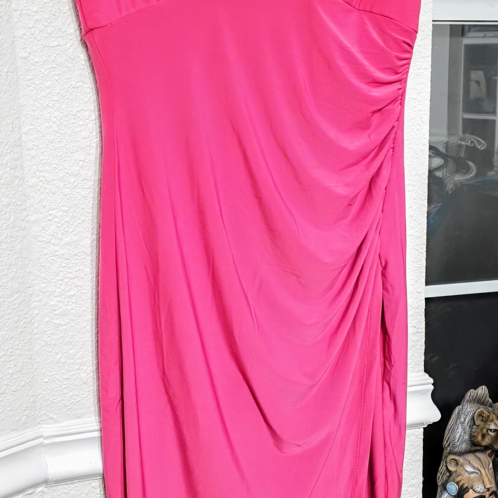 Catherine Malandrino Pink Asymmetrical Ruched Midi Dress Sz 8  0071